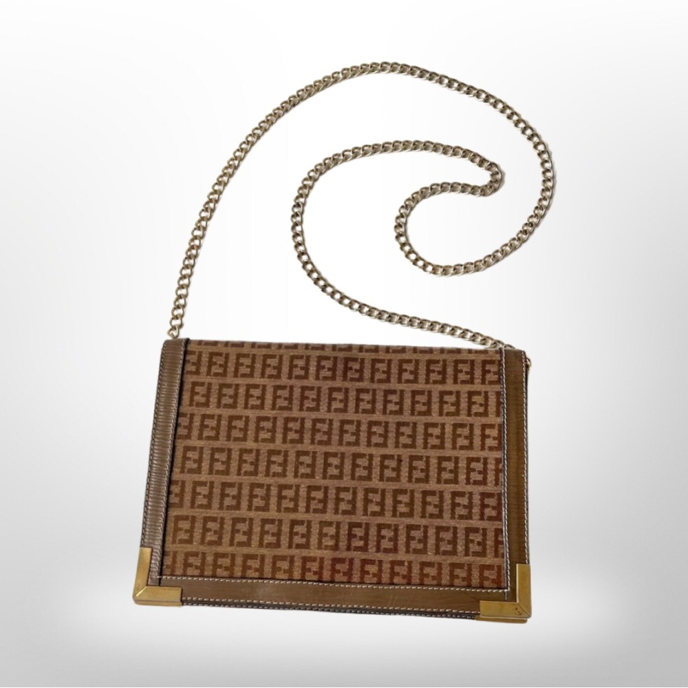 FENDI Vintage Zucchino Pattern Shoulder Bag with Replacement Chain